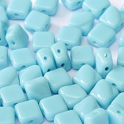 6mm Silky Czech 2-Hole Beads - Turquoise - Pack of 40