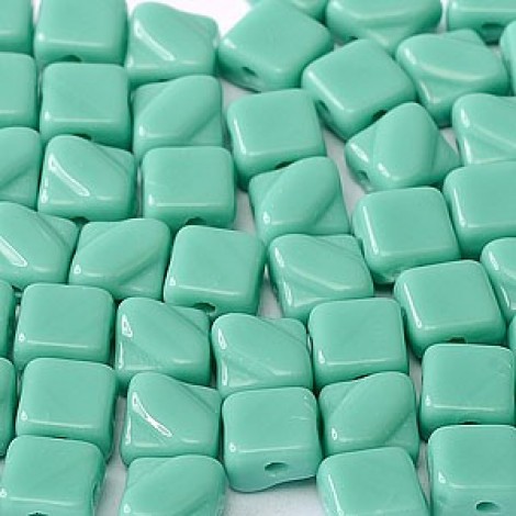 6mm Silky Czech 2-Hole Beads - Jade - Pack of 40