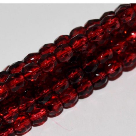 4mm Czech Firepolish Beads - Crystal Red