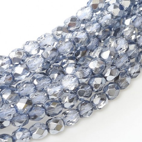 3mm Czech Firepolish Beads - Crystal Sky Blue Metallic Ice