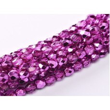 4mm Czech Firepolish Beads - Crystal Hot Pink Metallic Ice