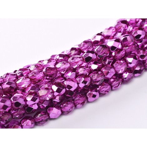4mm Czech Firepolish Beads - Crystal Hot Pink Metallic Ice - Pack of 50