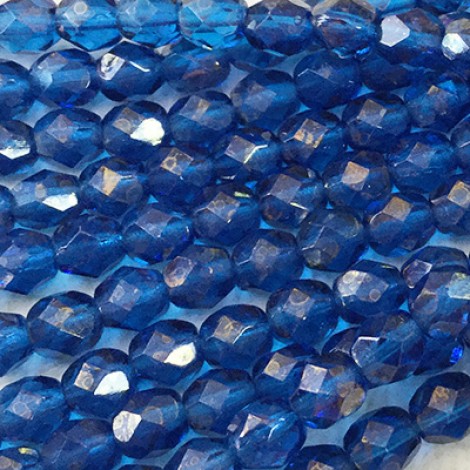 6mm Czech Firepolished Beads - Gold Marbled Luster Capri Blue - Pack of 20