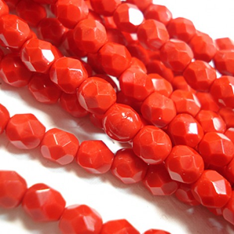 6mm Czech Firepolish Round Beads - Opaque Bright Red - Pack of 20