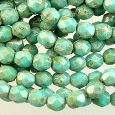 6mm Czech Firepolish Beads - Picasso Teal Green