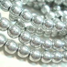 6mm Czech Round Druk Beads - Metallic Silver