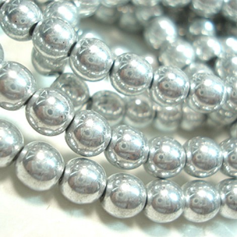 6mm Czech Round Druk Beads - Metallic Silver - Pack of 20