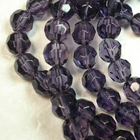 8mm Faceted Glass Round Beads - Tanzanite