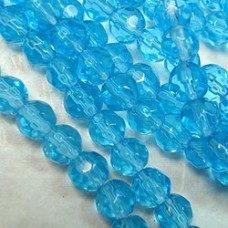 6mm Aqua Faceted Glass Round Beads - Per strand (app 50 beads)
