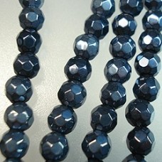 6mm Faceted Black Pearl Luster Glass Beads