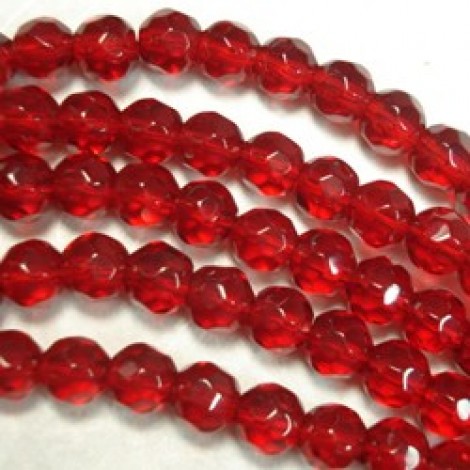 6mm Ruby Red Faceted Round Beads