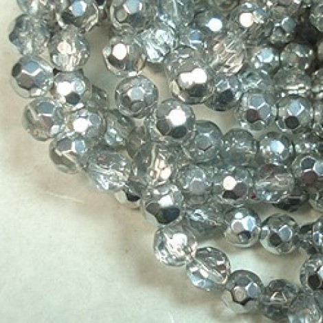 6mm Faceted Crystal Silver Plated Glass Beads