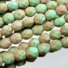 6mm Czech Firepolish Beads - Stone Picasso-Turquoise