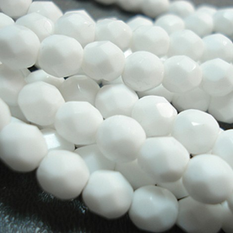 6mm Czech Firepolish Round Beads - Opaque White