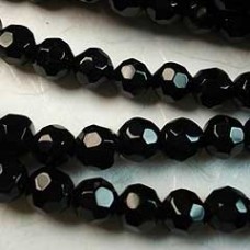 6mm Jet Faceted Round Glass Beads