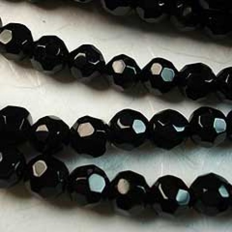 6mm Jet Faceted Round Glass Beads