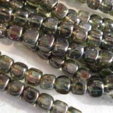 5x7mm Transp Green Lustre Czech Pressed Cube Beads - Pack of 20