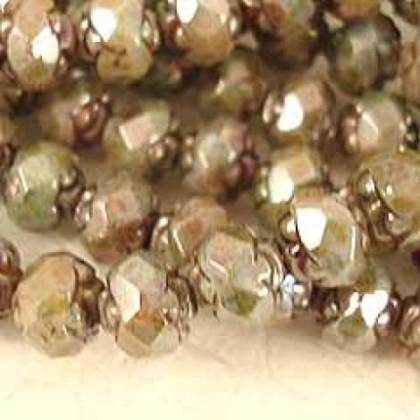 6mm Opaque Green Luster Czech Rosebud Fire Polish Bead - Pack of 10