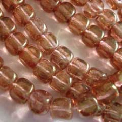 5x7mm Transp Topaz/Pink Lustre Czech Pressed Cube Bead - Pack of 20