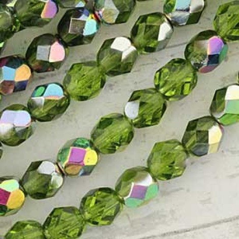 6mm Czech Firepolish Beads - Vitrail Olivine - Pack of 20