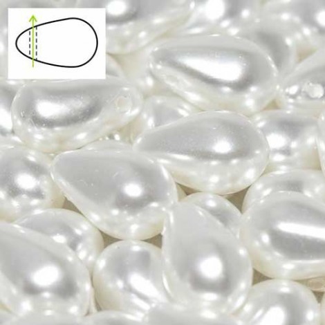 6x9mm Czech Side Drill Teardrops - Bright White - Pack of 10