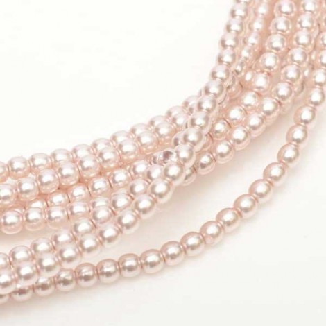 8mm Czech Round Pearl Coat Glass Beads - Shiny Soft Pink - Pack of 10