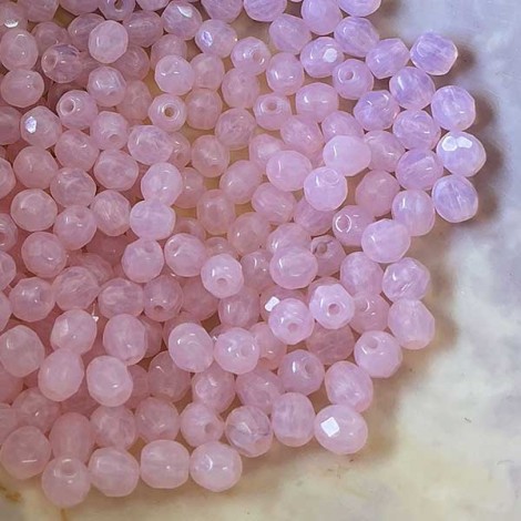 4mm Czech Firepolish Beads - Soft Pink Opal Luster - Pack of 50 4mm Czech Firepolish Beads - Soft Pink Opal Luster - Pack of 50