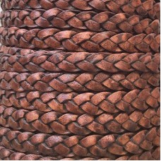 7mm Braided Premium Indian Flat Leather Cord - Antique Dark Tan