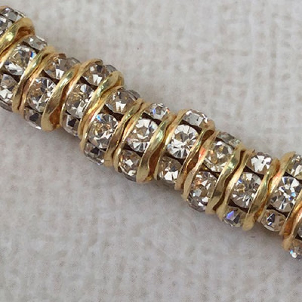 7mm Gold Czech Rhinestone Rondelles - Crystal - Pack of 2 | Rhinestone ...