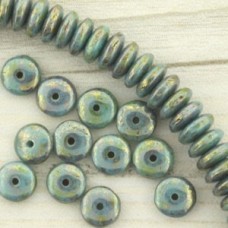 6mm Czech Rondelles - Turquoise Bronze Picasso - Pack of 20