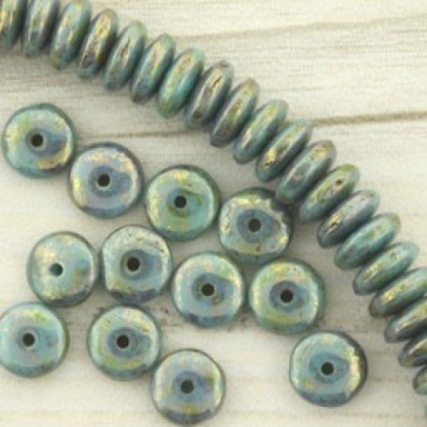 6mm Czech Rondelles - Turquoise Bronze Picasso - Pack of 20