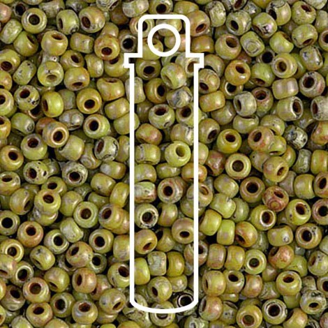 8/0 Miyuki Seed Beads - Opaque Chartreuse Picasso - 10gm
