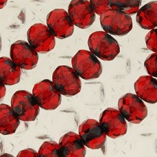 6x4mm Czech Faceted Rondelles - Transparent Red with Picasso - Pack of 10