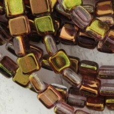 6mm Czech Flat Square Tile Beads - Luster Amethyst Crystal - Pack of 20