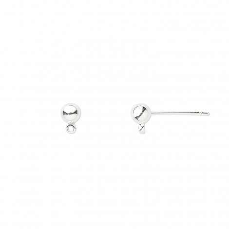 4mm Ball Drop Silver Plated Posts with Loop - Pack of 10 Pair