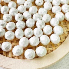 8mm Czech Firepolish Beads - Pastel White - Pack of 20