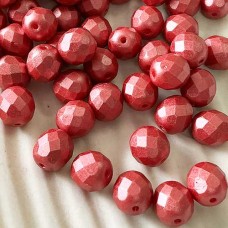 8mm Czech Firepolish Beads - Pastel Dk Coral - Pack of 20