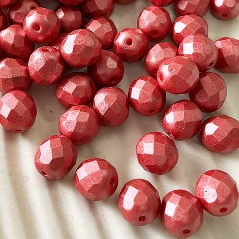 8mm Czech Firepolish Beads - Pastel Dk Coral - Pack of 20