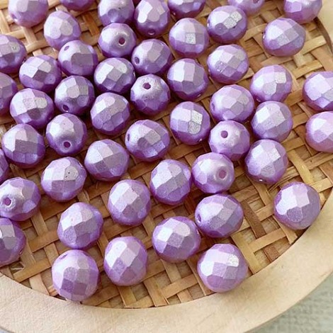 8mm Czech Firepolish Beads - Pastel Light Rose - Pack of 20