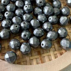 8mm Czech Firepolish Beads - Pastel Grey-Silver - Pack of 20