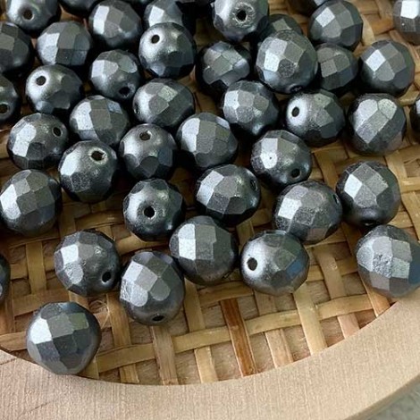 8mm Czech Firepolish Beads - Pastel Grey-Silver - Pack of 20 8mm Czech Firepolish Beads - Pastel Grey-Silver - Pack of 20