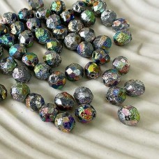 8mm Czech Firepolish Beads - Etched Full Vitrail - Pack of 24