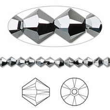 4mm Crystal Passions® Faceted Bicones - Jet Hematite AB 2X - Pack of 10