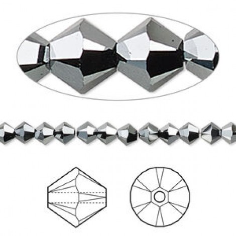 4mm Crystal Passions® Faceted Bicones - Jet Hematite AB 2X - Pack of 10