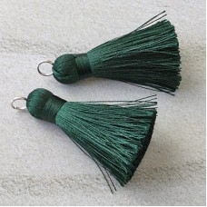 40mm Silk Tassels with Silver Jumpring - Forest Green - 1 pair