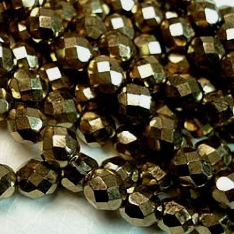 8mm Czech Firepolish Beads - Dark Bronze - Pack of 20