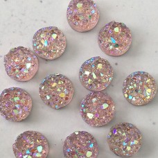 8mm Light Pink AB Druzy Resin Cabochons - Pack of 10