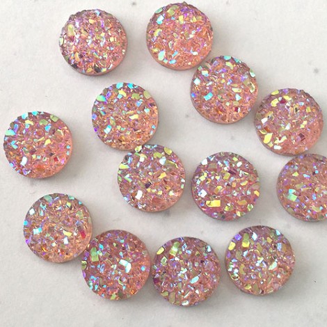 8mm Rose Red AB Druzy Resin Cabochons - Pack of 10