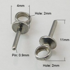 11x4mm 304 Stainless Steel Loop Glue-in Pearl Bails
