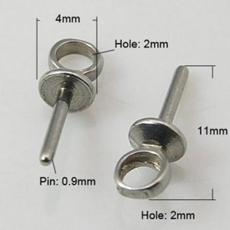 11x4mm 304 Stainless Steel Loop Glue-in Pearl Bails